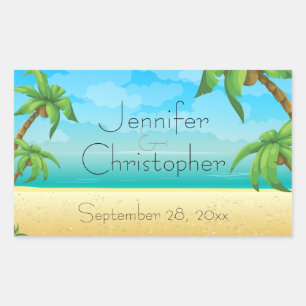 Tropical Beach and Palm Trees Wedding Rectangular Sticker