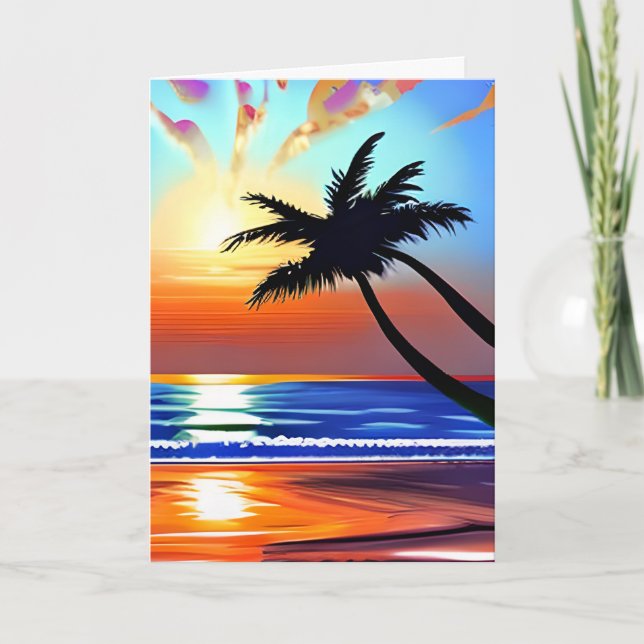 Tropical Beach and Sunset Blank Card (Front)