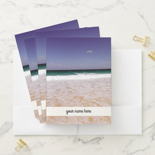 Tropical Beach and  Your Name Here  Pocket Folder