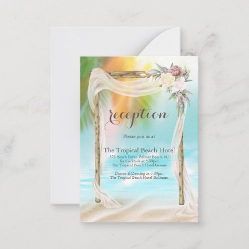 Tropical Beach Arbor Boho Wedding Reception Card