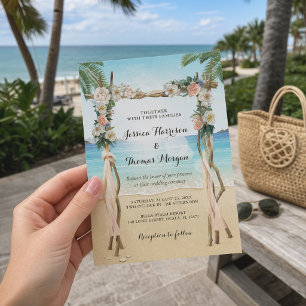 Tropical Beach Arbor Floral Wedding Invitation