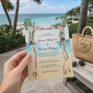 Tropical Beach Arbor Floral Wedding Invitation