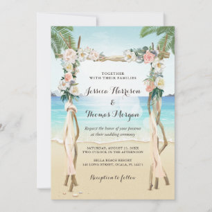 Tropical Beach Arbor Floral Wedding Invitation