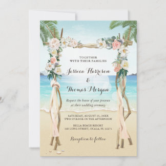 Tropical Beach Arbor Floral Wedding Invitation
