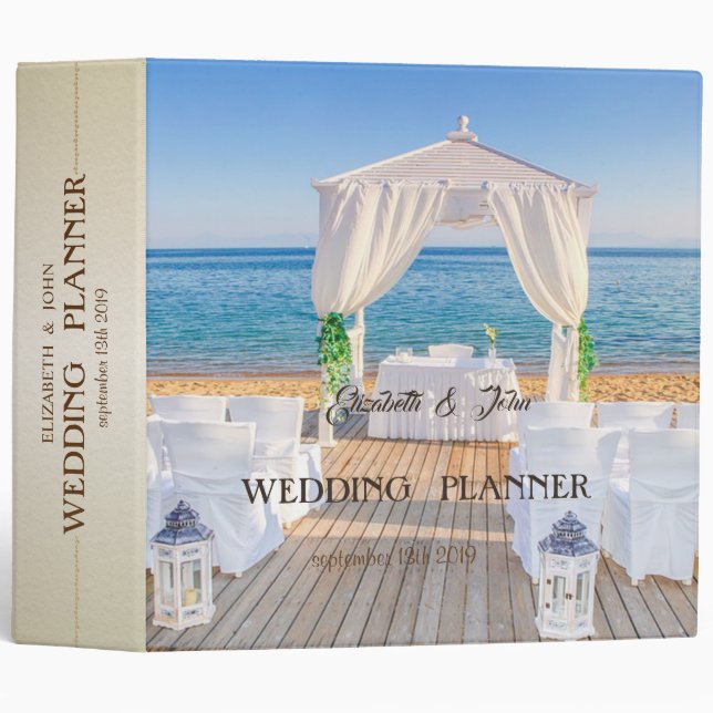 Tropical Beach Arbor  Wedding 3 Ring Binder (Front/Spine)