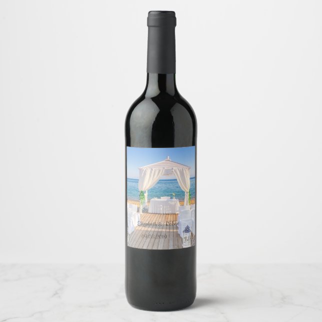 Tropical Beach Arbor Wedding Wine Label (Front)
