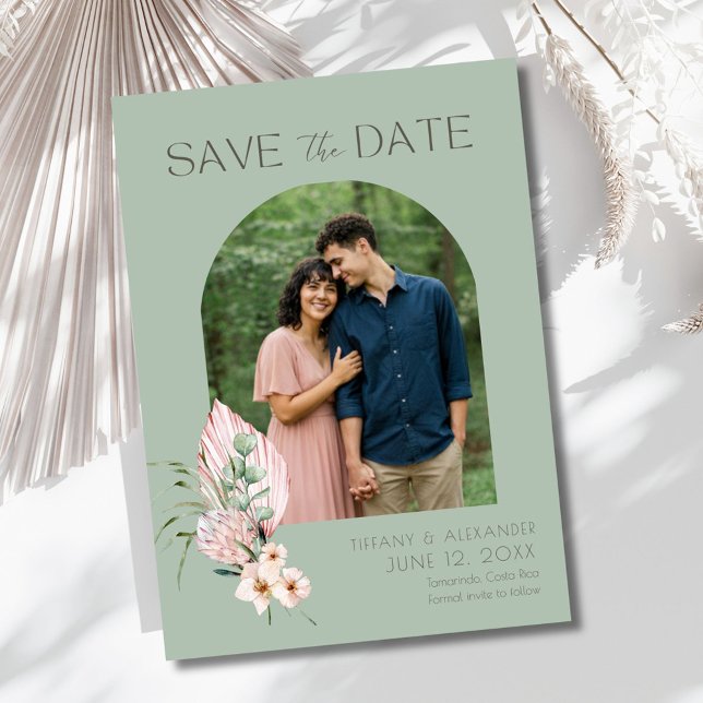Tropical Beach Arch Photo Destination Wedding  Save The Date (Elegant Beach Tropical Photo Wedding Save The Date)
