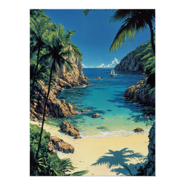 Tropical Beach at Dawn Poster (Front)