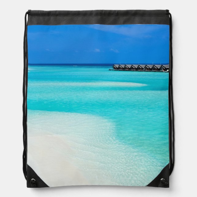 Tropical beach at Maldives Drawstring Bag (Front)