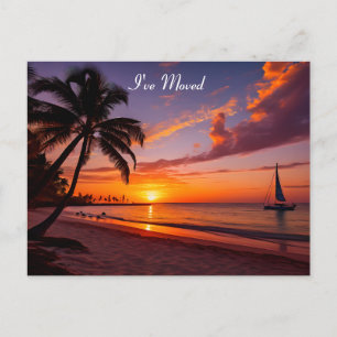 Tropical Beach at Sunset New Address Announcement Postcard