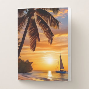 Tropical Beach at Sunset Pocket Folder