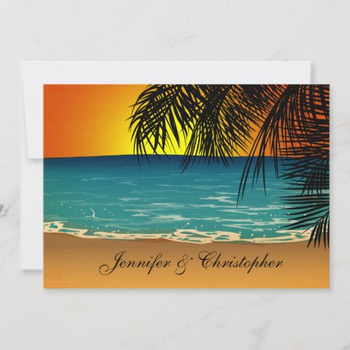 Tropical Beach at Sunset Wedding Invites