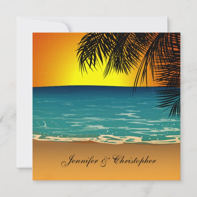 Tropical Beach at Sunset Wedding Invitation (Front)