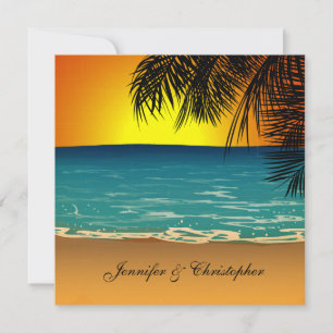 Tropical Beach at Sunset Wedding Invitation