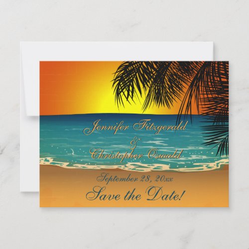 Tropical Beach at Sunset Wedding Save the Date