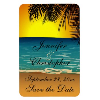 Tropical Beach At Sunset Wedding Save The Date Magnet by WeddingBazaar at Zazzle