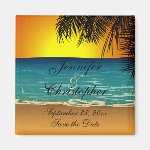 Tropical Beach at Sunset Wedding Save the Date Magnet