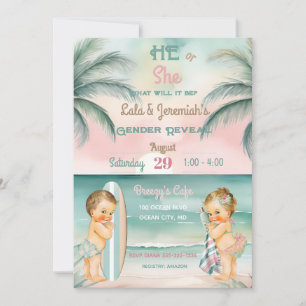 Tropical Beach Baby Gender Reveal Blush Sage Invitation