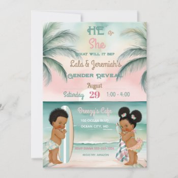 Tropical Beach Baby Gender Reveal Blush Sage Invitation by nawnibelles at Zazzle