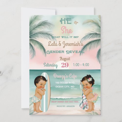 Tropical Beach Baby Gender Reveal Blush Sage Invitation