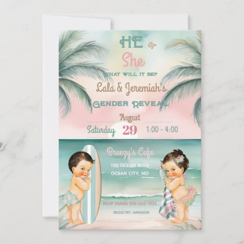 Tropical Beach Baby Gender Reveal Blush Sage Invitation