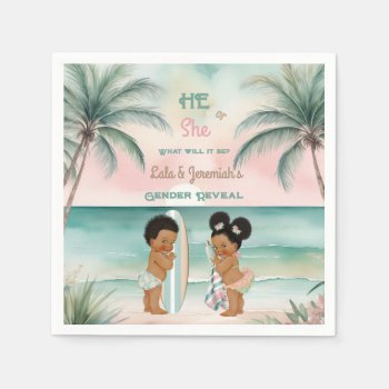 Tropical Beach Baby Gender Reveal Blush Sage Napkins by nawnibelles at Zazzle