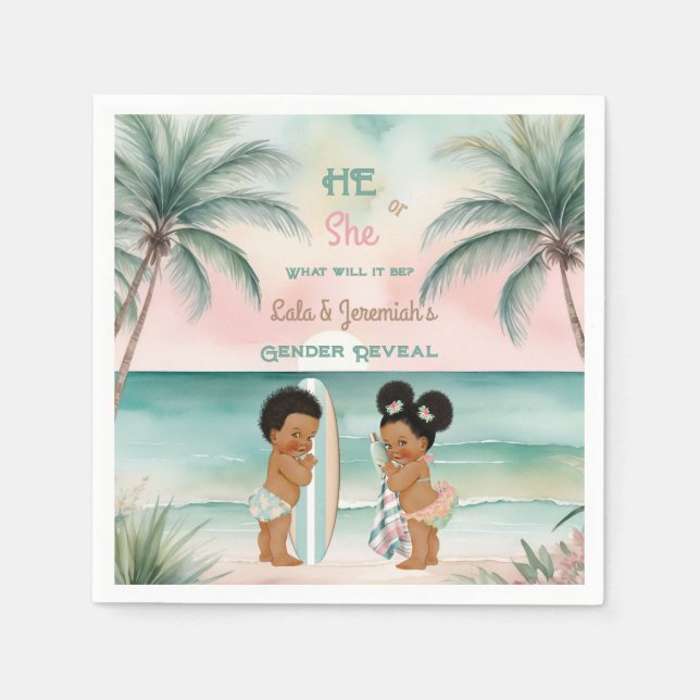 Tropical Beach Baby Gender Reveal Blush Sage Napkins (Front)