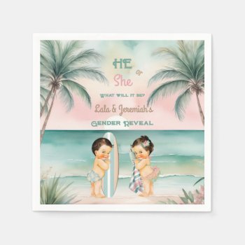 Tropical Beach Baby Gender Reveal Blush Sage Napkins by nawnibelles at Zazzle