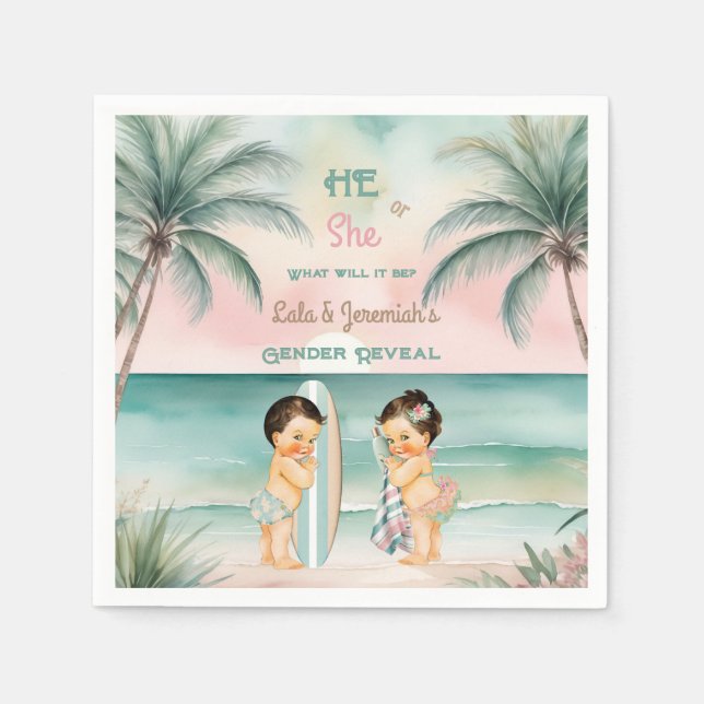 Tropical Beach Baby Gender Reveal Blush Sage Napkins (Front)