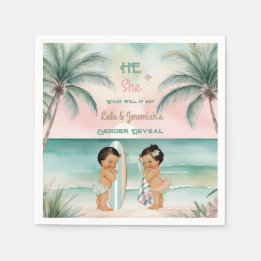 Tropical Beach Baby Gender Reveal Blush Sage Napkins