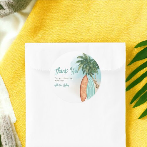 Tropical beach Baby on board surf  baby shower  Classic Round Sticker