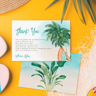 Tropical beach Baby on board surf baby shower Thank You Card