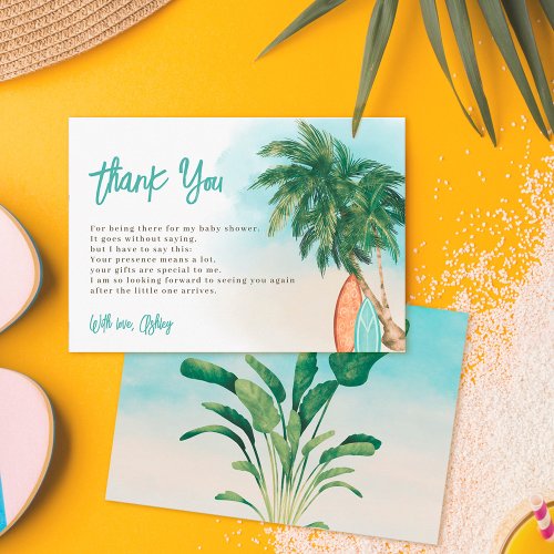 Tropical beach Baby on board surf  baby shower  Thank You Card