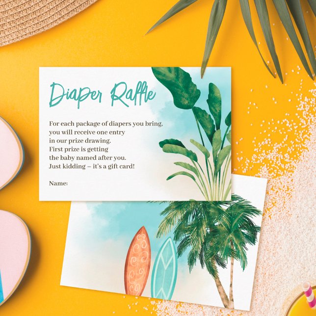 Tropical beach Baby on board surf diaper raffle Enclosure Card (Creator Uploaded)