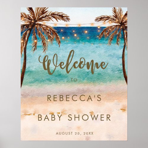 tropical beach baby shower welcome sign poster