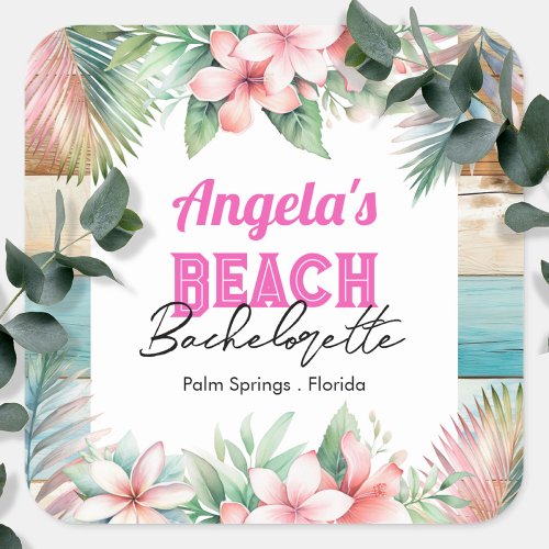 Tropical Beach Bachelorette Party Square Sticker