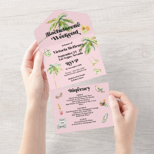Tropical beach Bachelorette Weekend Itinerary All In One Invitation (Tearaway)