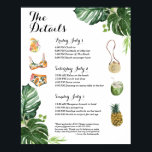 Tropical Beach Bachelorette Weekend Itinerary Poster<br><div class="desc">Tropical beach theme bachelorette weekend itinerary poster sign features tropical flora, drinks, and bikini. Contact me for additional days added to the itinerary.</div>