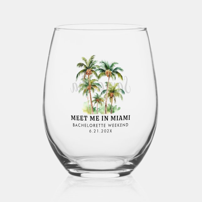 Tropical Beach Bachelorette Weekend Party Decor Stemless Wine Glass (Front)