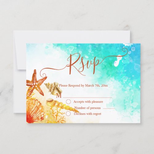 Tropical beach background floral watercolor rsv RSVP card