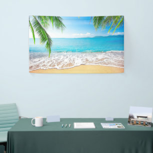 Tropical Beach Background Summer Luau Palm Leaves  Banner