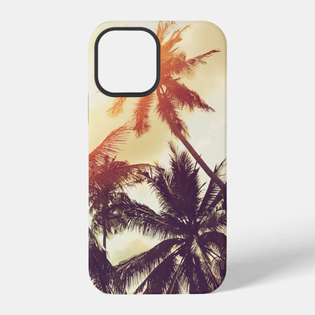 Tropical beach background with palm trees silhouet iphone case (Back)