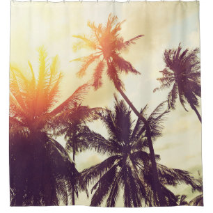 Tropical beach background with palm trees silhouet shower curtain