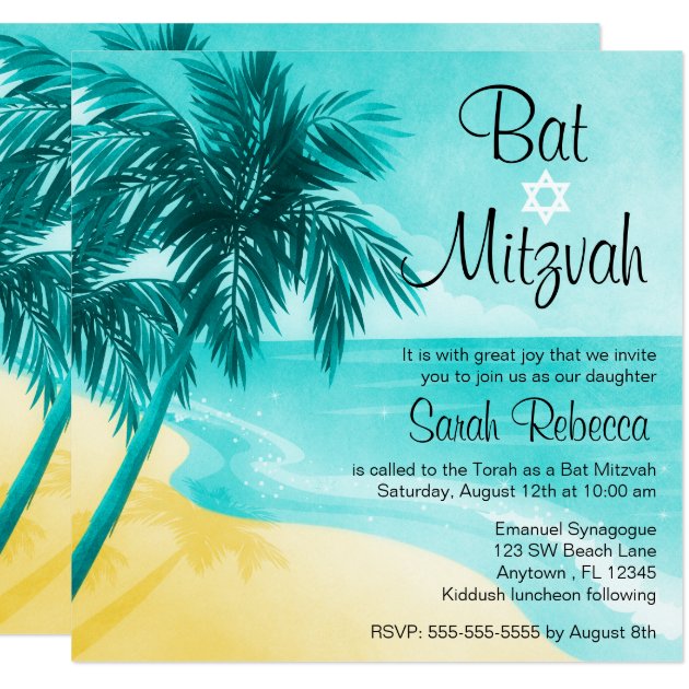 Tropical Beach Bat Mitzvah Invitations