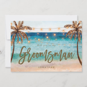 tropical beach be my groomsman proposal card
