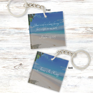Tropical Beach Bible Verse Psalm 119:105 Keychain