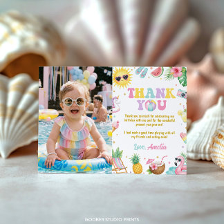 Tropical Beach Birthday Girl Summer Party Photo Thank You Card