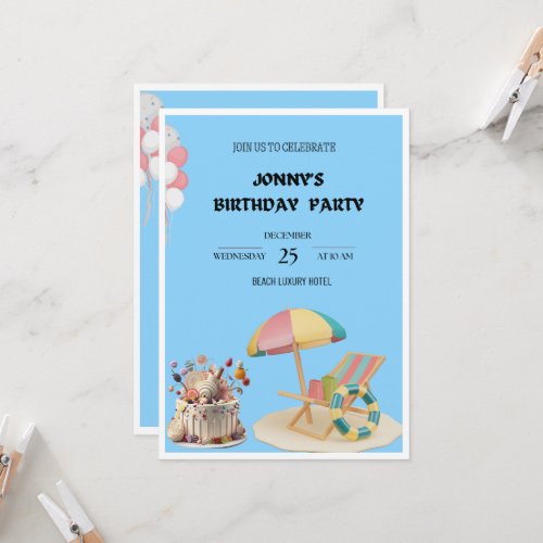  Tropical Beach Birthday Invitation Card