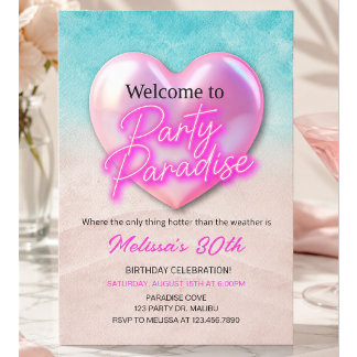 Tropical Beach Birthday | Party Paradise | Neon Invitation