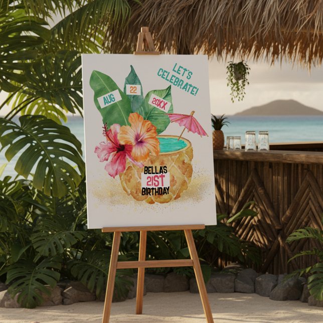 Tropical Beach Birthday | Pineapple & Palm Foam Board (Creator Uploaded)